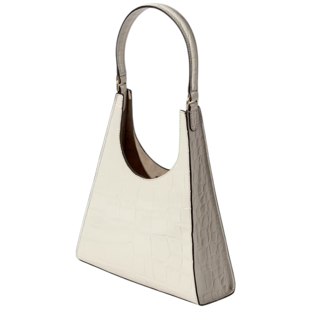 STAUD New Rey Croc Embossed Leather Handbag Cream Ivory Magnetic Close Dust Bag
